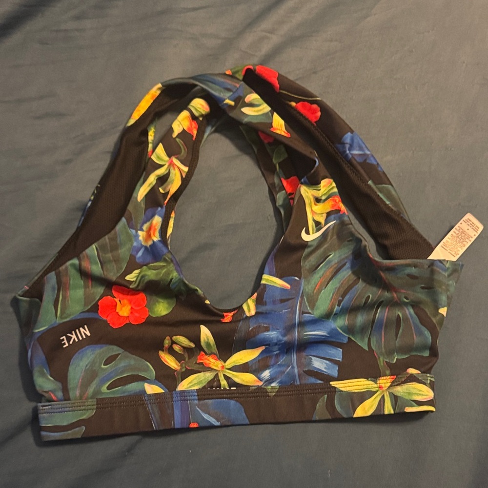 Nike Women's Floral Sports Bra - Black and Multicolor